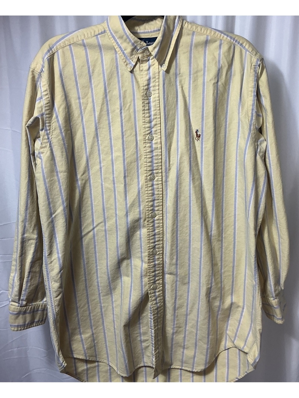 Ralph Lauren *Flaw* Yarmouth Yellow Blue Stripe Shirt 15.5